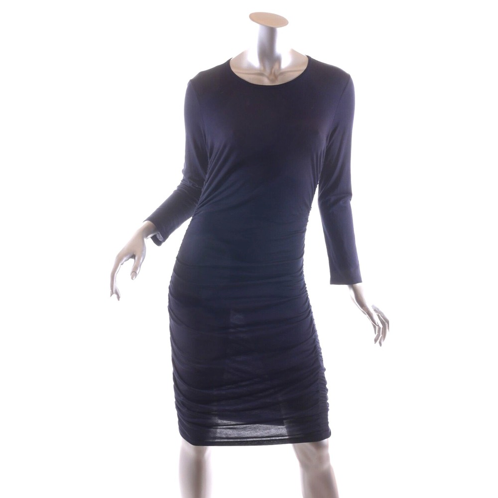 Theory Size M Black Ruched Plume Mini Jersey Long Sleeve Dress